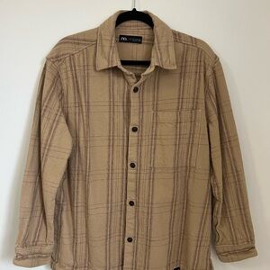 Zara Men's Tan Checkered Shirt Jacket